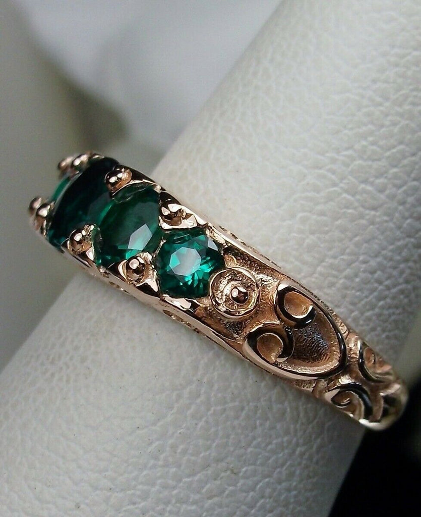 Natural Green Emerald Ring, 5-gem Georgian Rose Gold plated over sterling silver, Victorian Jewelry, Silver Embrace Jewelry, Vintage Ring, D19 Georgian