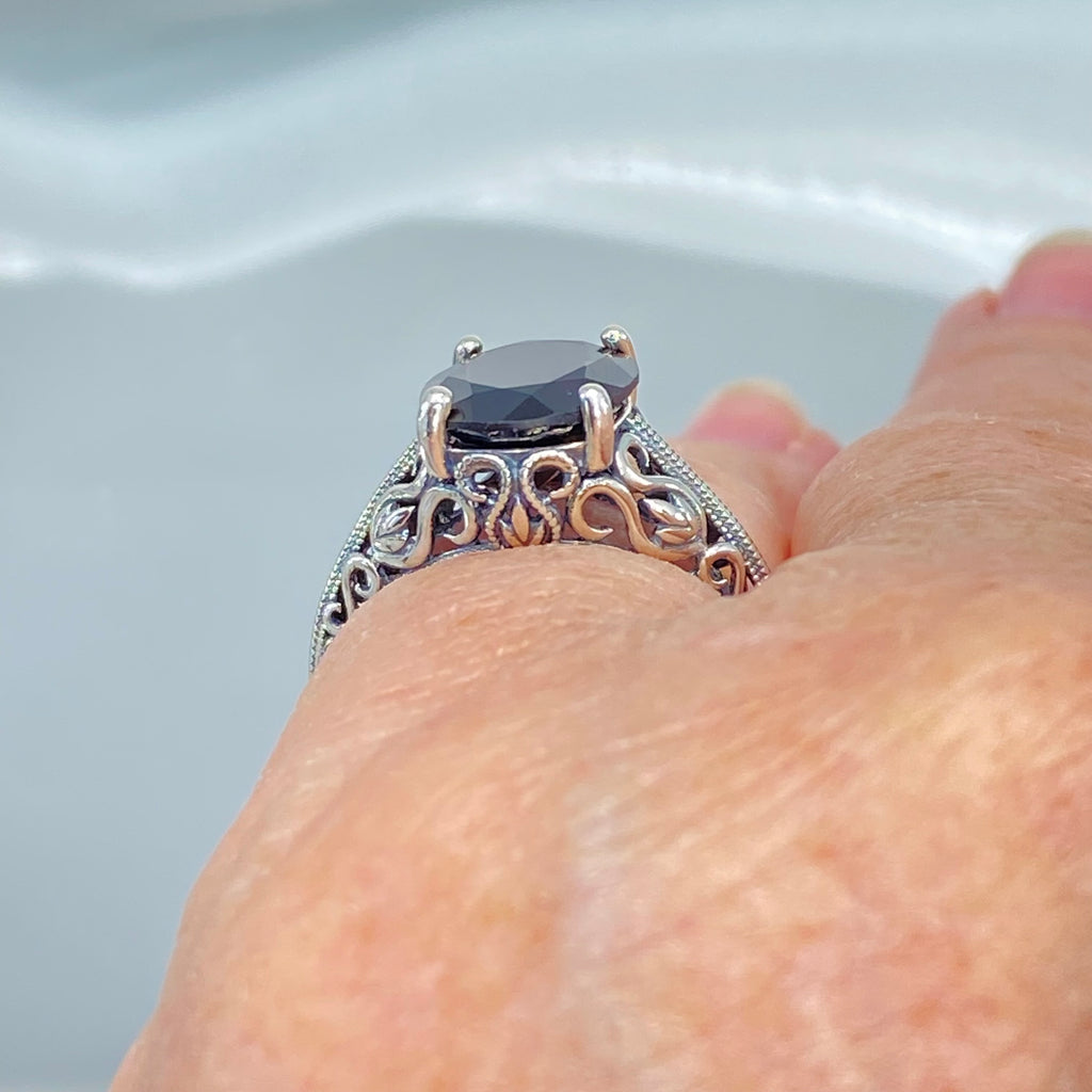 Natural Garnet Ring, Swan design, Sterling silver filigree jewelry, silver embrace Jewelry, D190