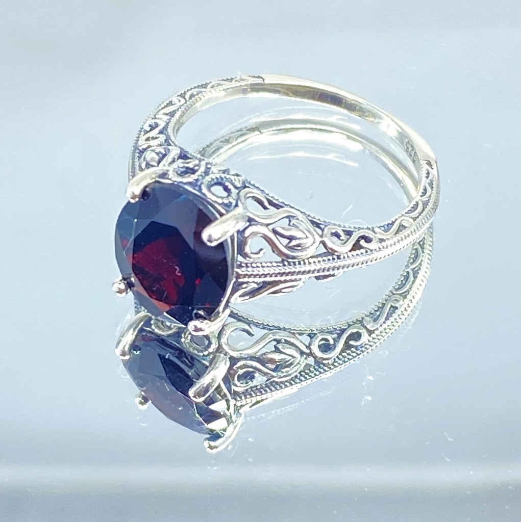Natural Garnet Ring, Swan design, Sterling silver filigree jewelry, silver embrace Jewelry, D190