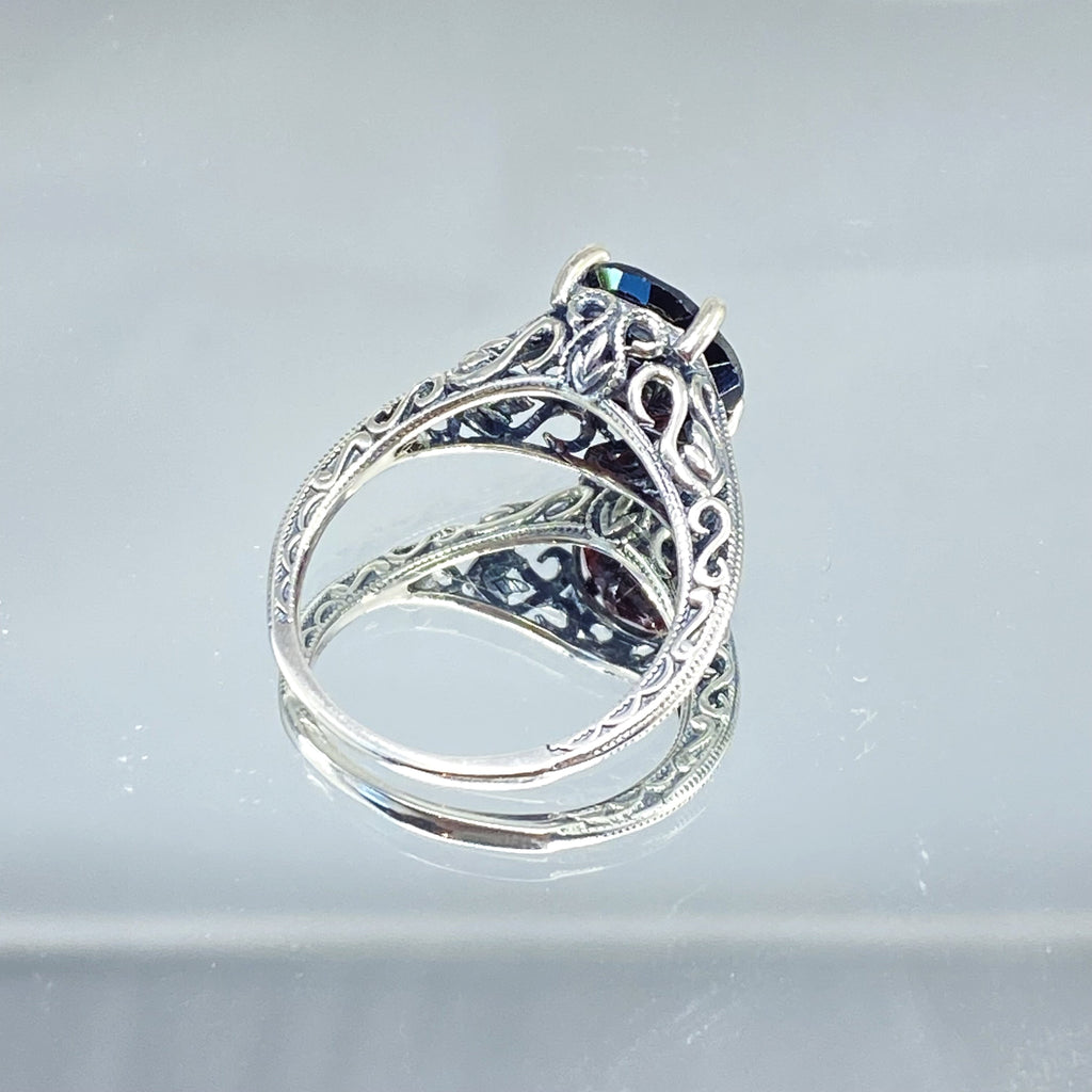 Natural Garnet Ring, Swan design, Sterling silver filigree jewelry, silver embrace Jewelry, D190