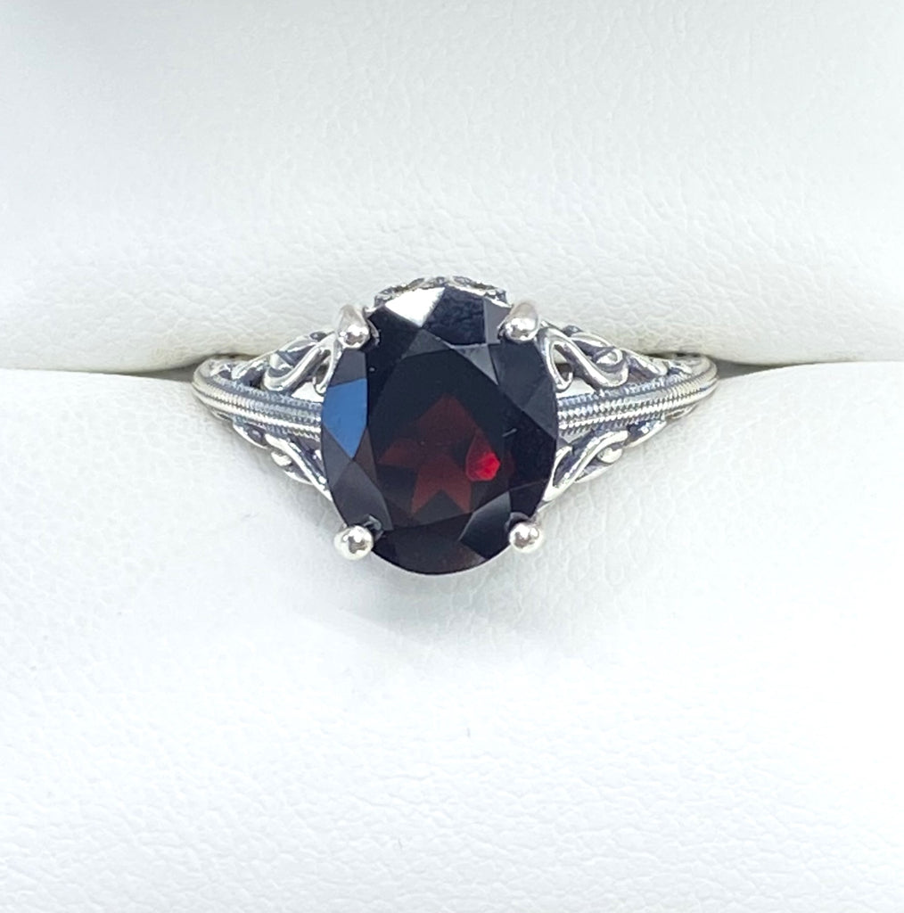 Natural Garnet Ring, Swan design, Sterling silver filigree jewelry, silver embrace Jewelry, D190