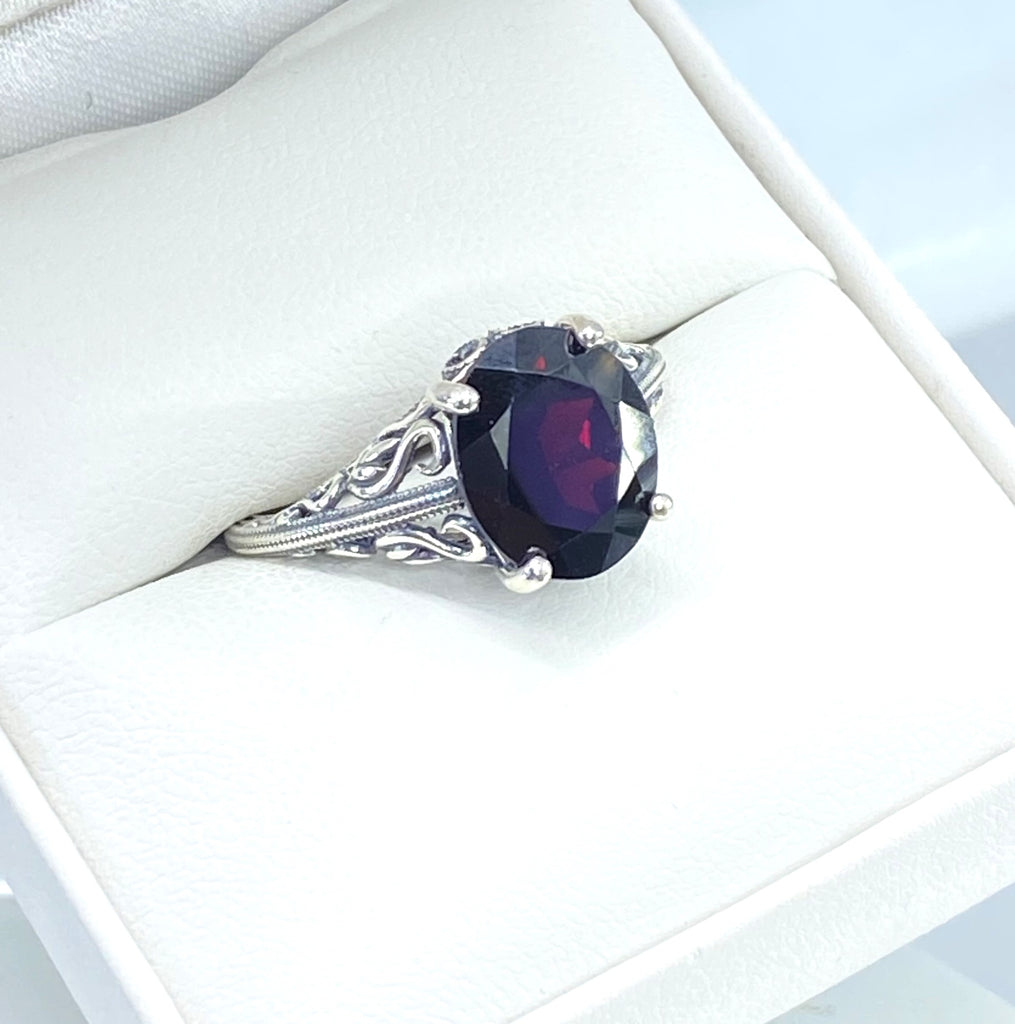 Natural Garnet Ring, Swan design, Sterling silver filigree jewelry, silver embrace Jewelry, D190