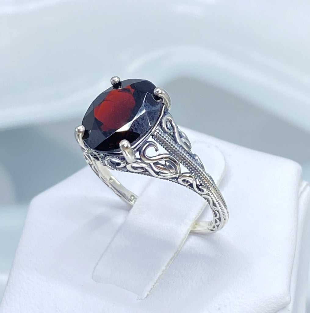 Natural Garnet Ring, Swan design, Sterling silver filigree jewelry, silver embrace Jewelry, D190