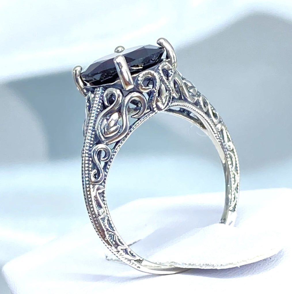 Natural Garnet Ring, Swan design, Sterling silver filigree jewelry, silver embrace Jewelry, D190