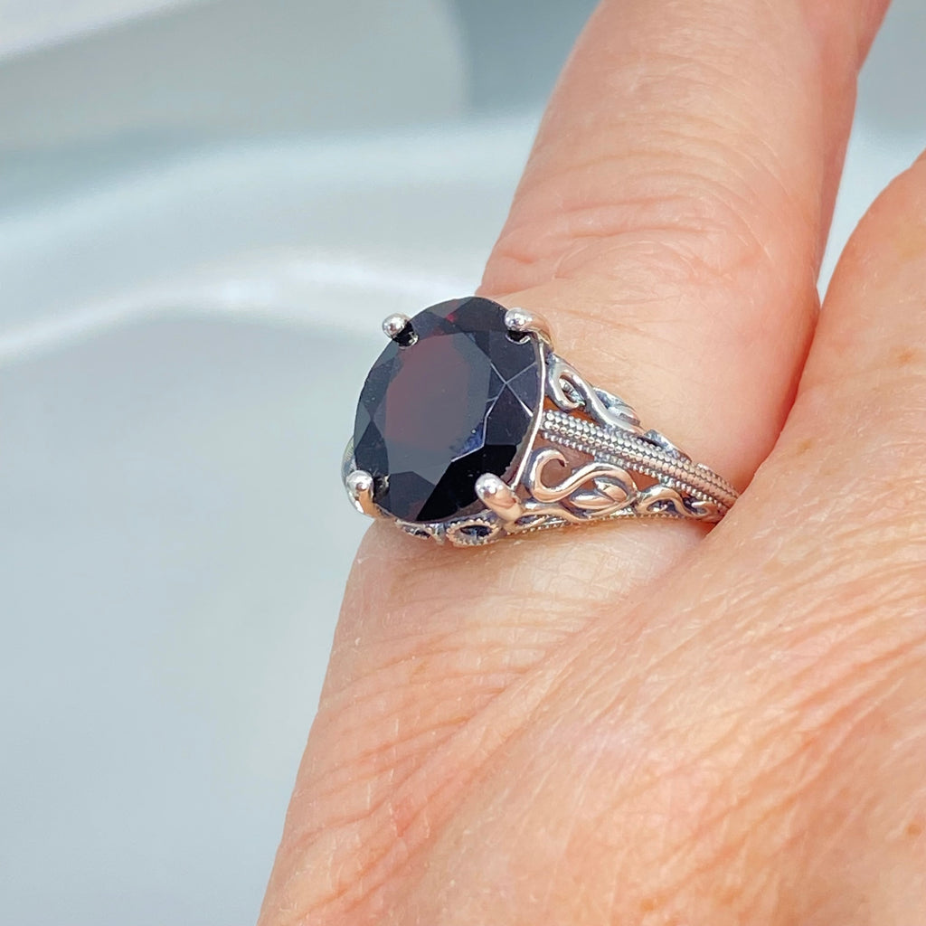 Natural Garnet Ring, Swan design, Sterling silver filigree jewelry, silver embrace Jewelry, D190
