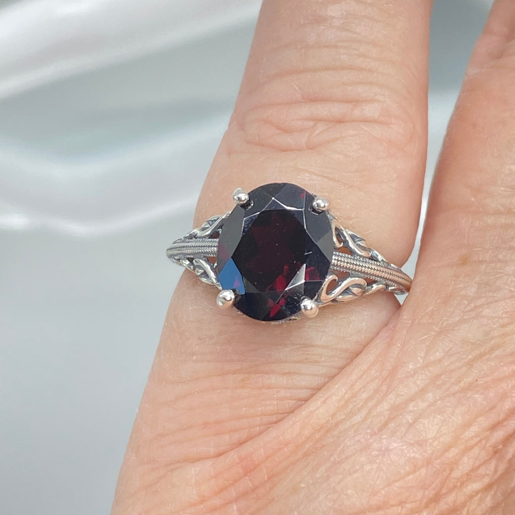 Natural Garnet Ring, Swan design, Sterling silver filigree jewelry, silver embrace Jewelry, D190