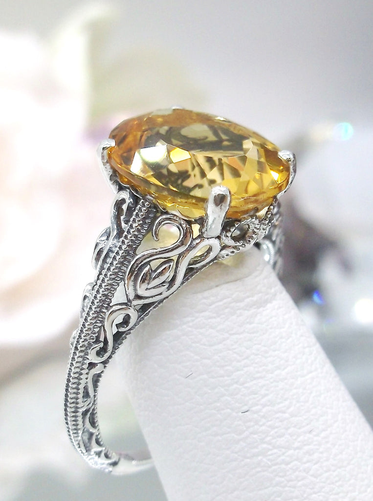 Natural Yellow Citrine Ring, Swan Sterling silver Filigree, Art Deco Jewelry, Sterling Silver Jewelry, Vintage Jewelry, Silver Embrace Jewelry, D190