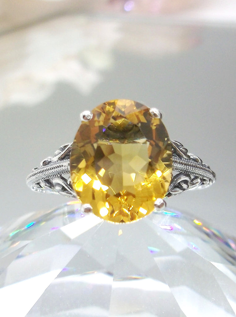 Natural Yellow Citrine Ring, Swan Sterling silver Filigree, Art Deco Jewelry, Sterling Silver Jewelry, Vintage Jewelry, Silver Embrace Jewelry, D190 