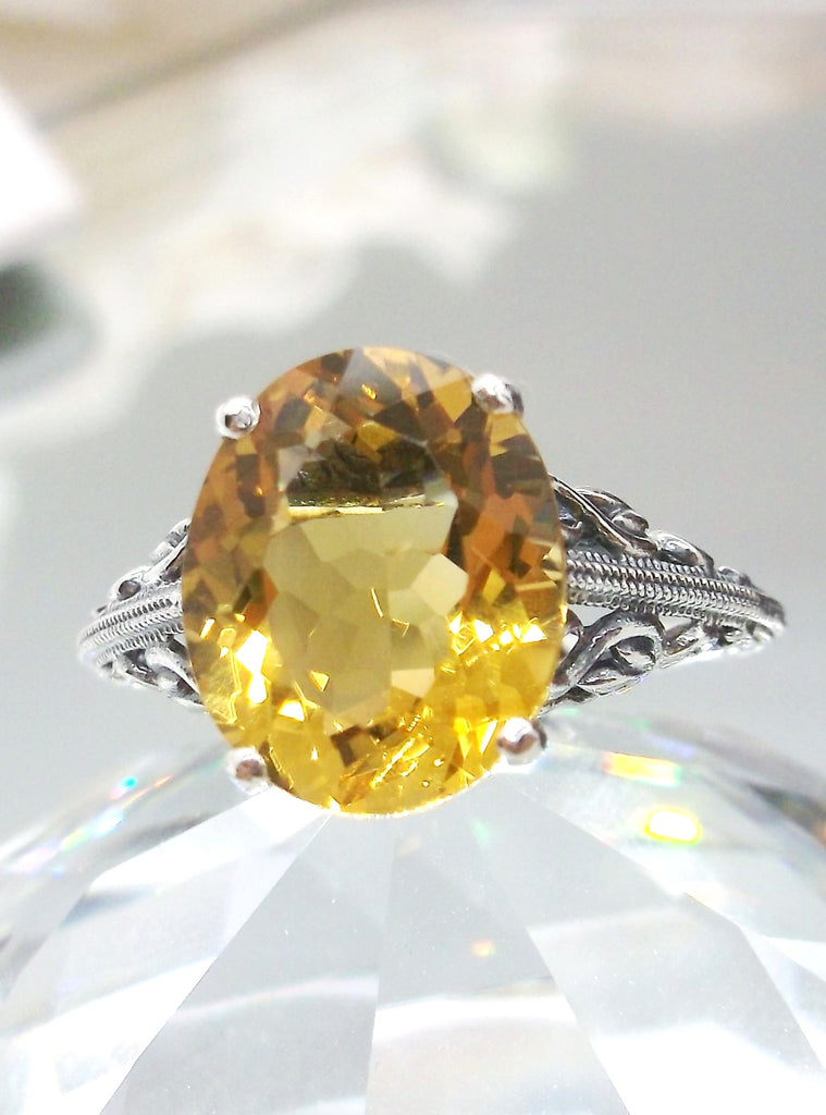Natural Yellow Citrine Ring, Swan Sterling silver Filigree, Art Deco Jewelry, Sterling Silver Jewelry, Vintage Jewelry, Silver Embrace Jewelry, D190