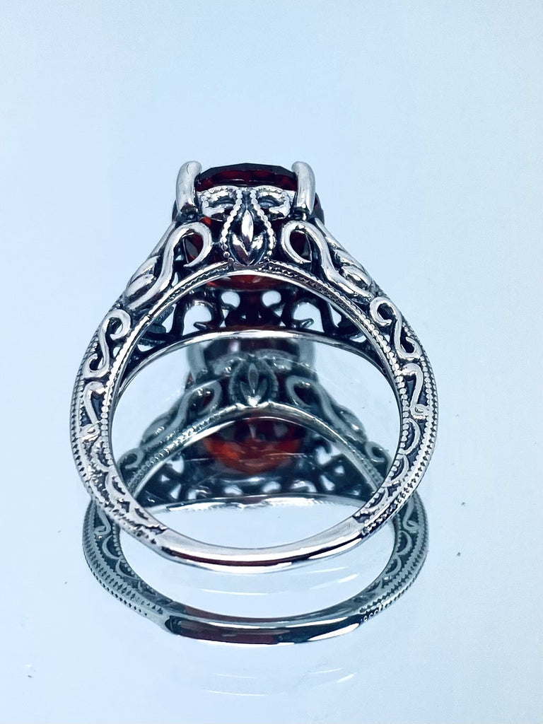 Garnet CZ Ring, Swan Filigree, Art Deco Jewelry, Sterling Silver Filigree, Silver Embrace Jewelry D190