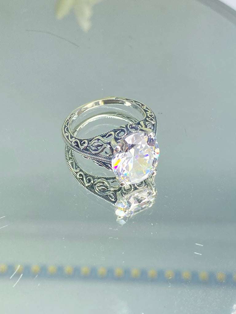 White faux diamond ring, white CZ, Swan design, Sterling Silver Filigree, Silver Embrace Jewelry, Swan Ring, D190