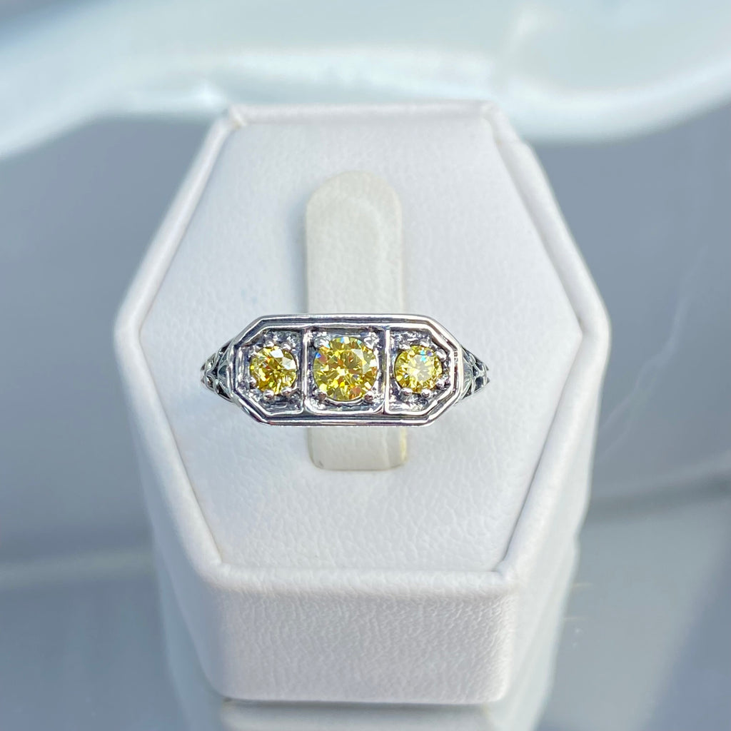 Yellow Citrine ring, Yellow CZ, Sterling Silver Lily Filigree, Victorian style, Silver Embrace Jewelry, D197, Lily Ring