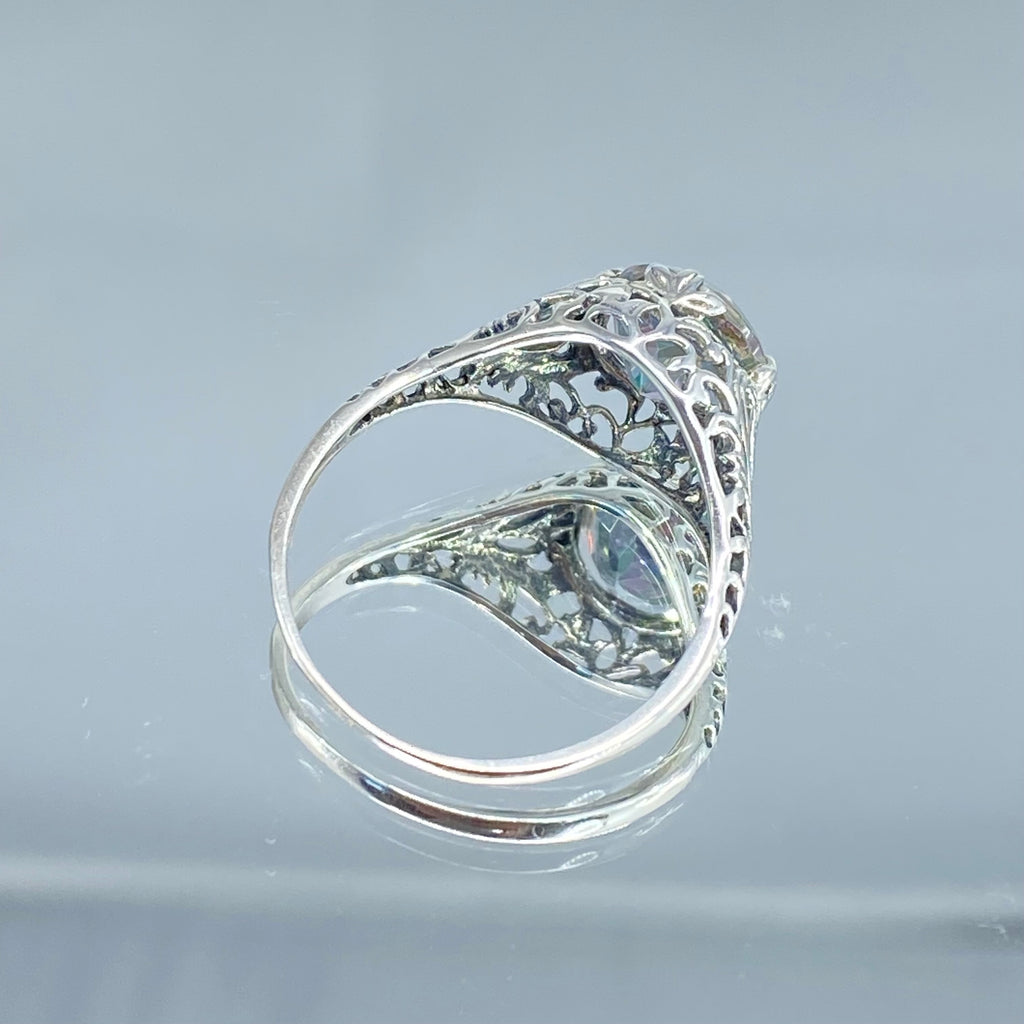 mystic topaz ring, solitaire ring with swirl filigree, antique floral sterling silver filigree, Coffee Ring, Silver Embrace Jewelry, D198
