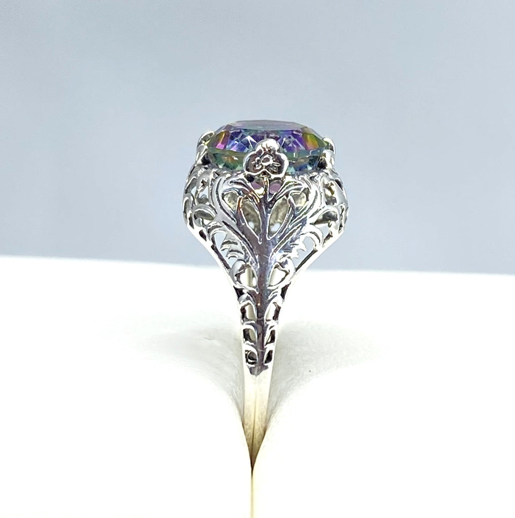 mystic topaz ring, solitaire ring with swirl filigree, antique floral sterling silver filigree, Coffee Ring, Silver Embrace Jewelry, D198