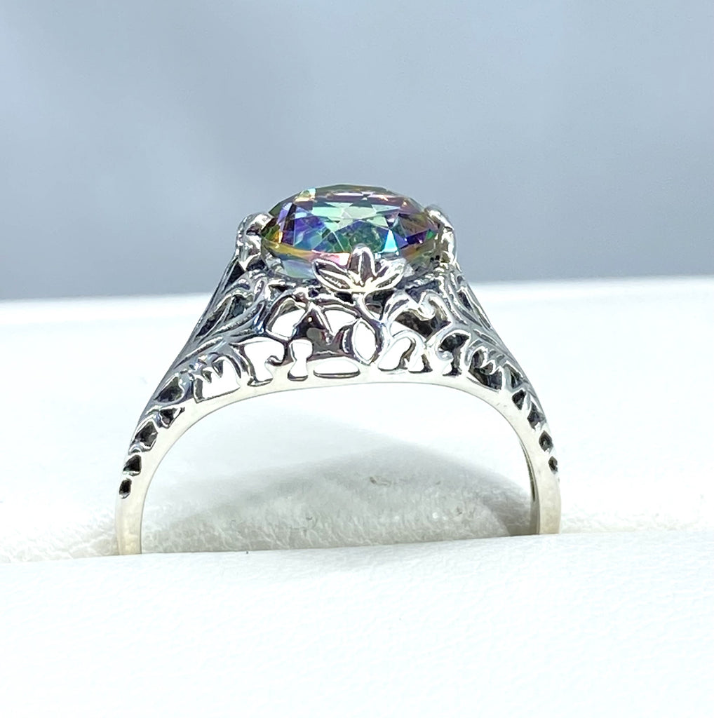 mystic topaz ring, solitaire ring with swirl filigree, antique floral sterling silver filigree, Coffee Ring, Silver Embrace Jewelry, D198