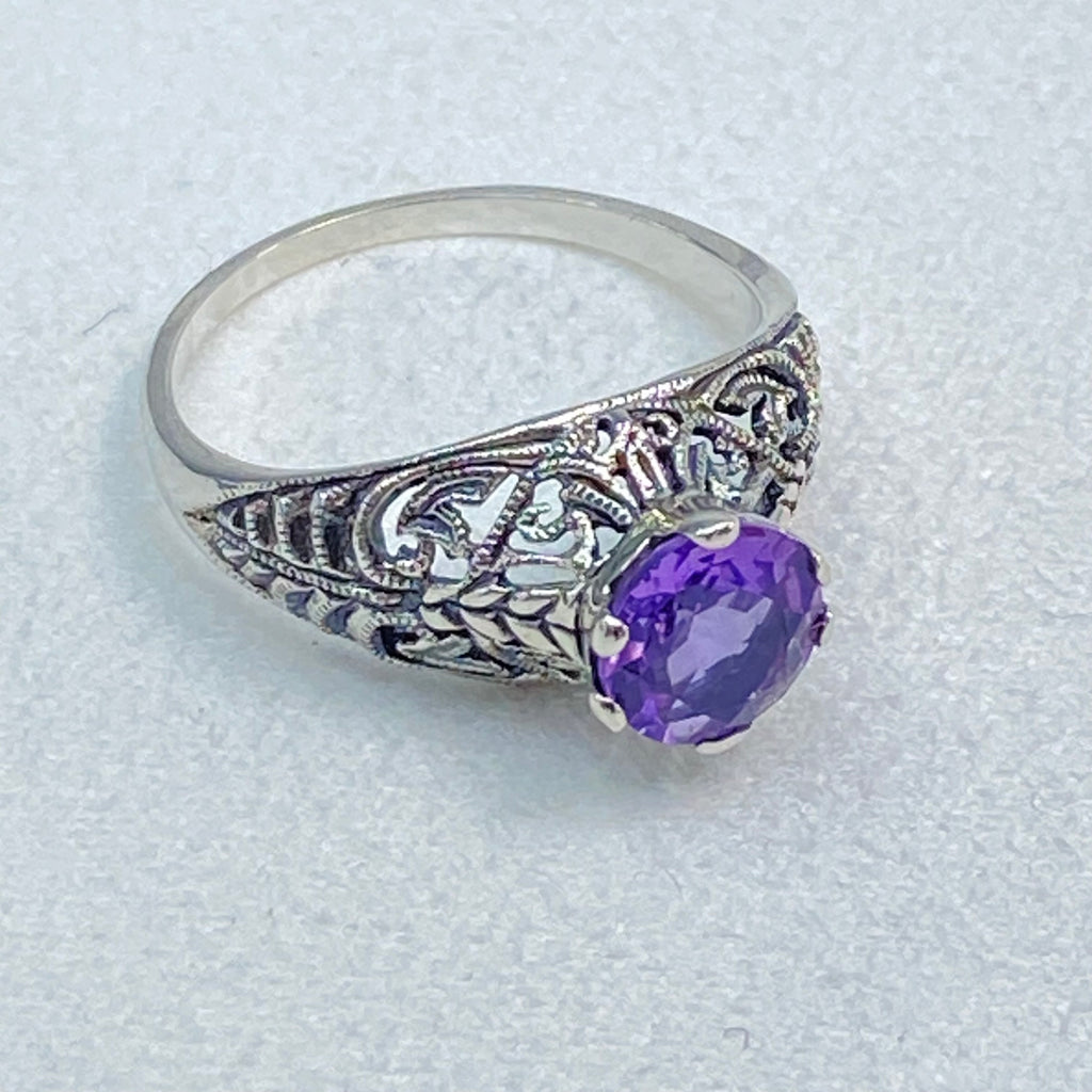 Natural Amethyst ring, Purple Amethyst Natural Gem, Corset Ring, Victorian Era Jewelry, Sterling silver filigree, D199, silver Embrace jewelry