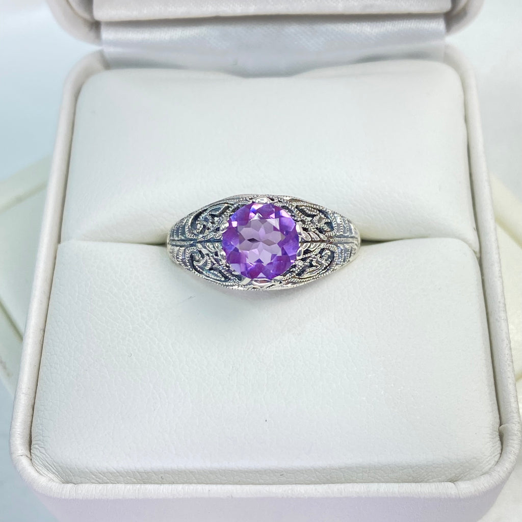 Natural Amethyst ring, Purple Amethyst Natural Gem, Corset Ring, Victorian Era Jewelry, Sterling silver filigree, D199, silver Embrace jewelry