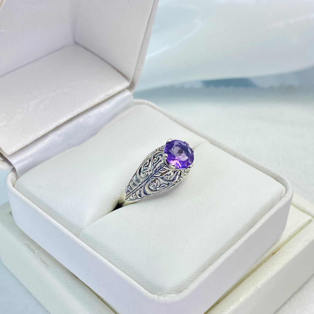 Natural Amethyst ring, Purple Amethyst Natural Gem, Corset Ring, Victorian Era Jewelry, Sterling silver filigree, D199, silver Embrace jewelry