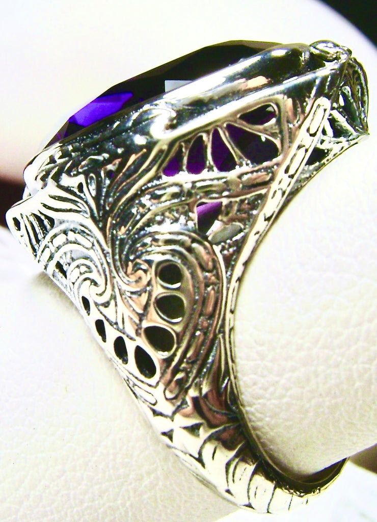 Purple Amethyst Ring, Large Oval Victorian Ring, Floral Filigree, Sterling Silver Ring, Silver Embrace Jewelry, GG Design#2