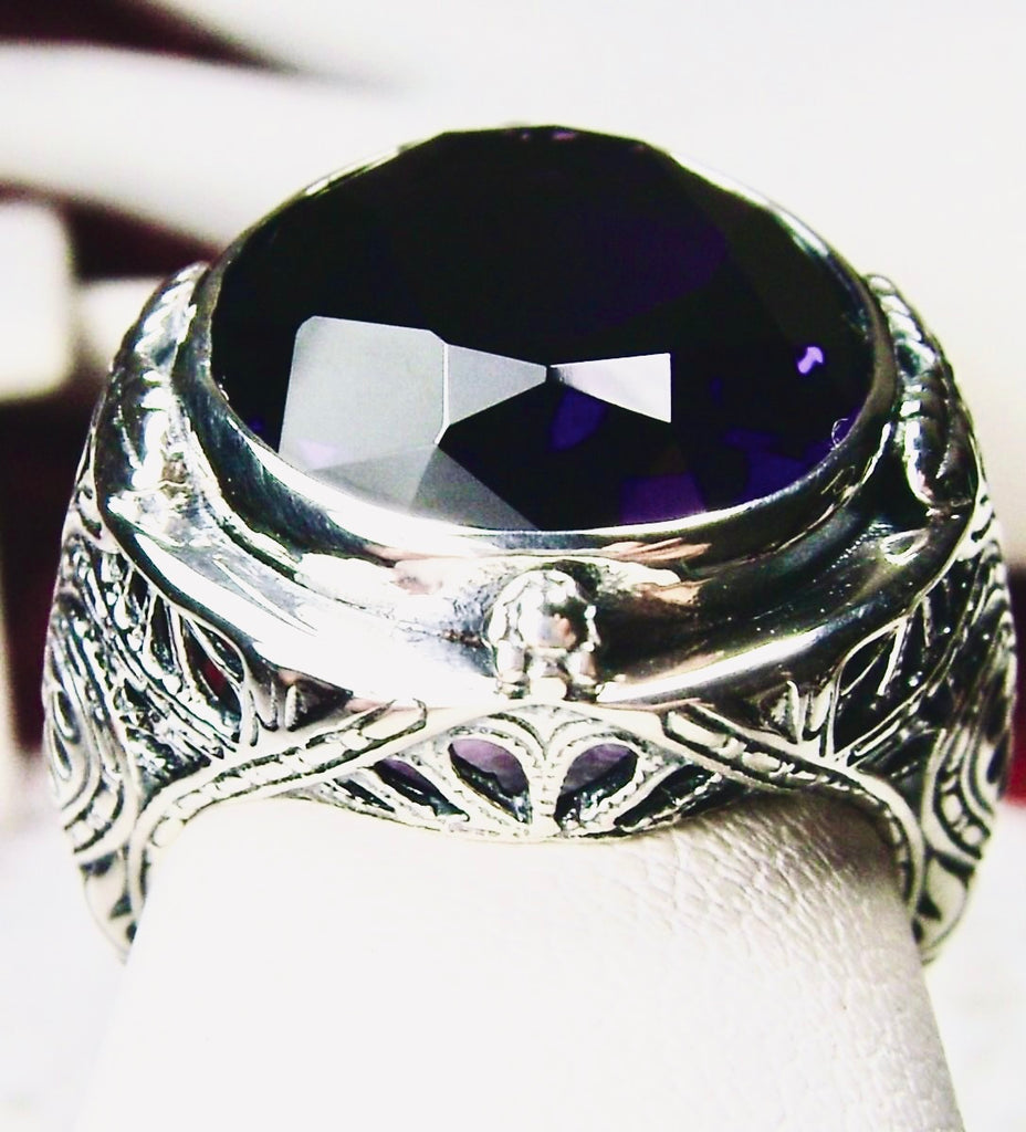 Purple Amethyst Ring, Large Oval Victorian Ring, Floral Filigree, Sterling Silver Ring, Silver Embrace Jewelry, GG Design#2