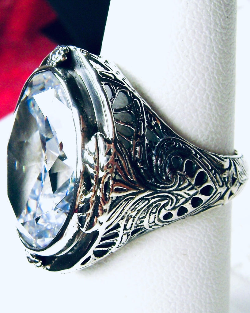 White Cubic Zirconia (CZ) Ring, Large Oval Victorian Ring, Floral Filigree, Sterling Silver Ring, Silver Embrace Jewelry, GG Design#2