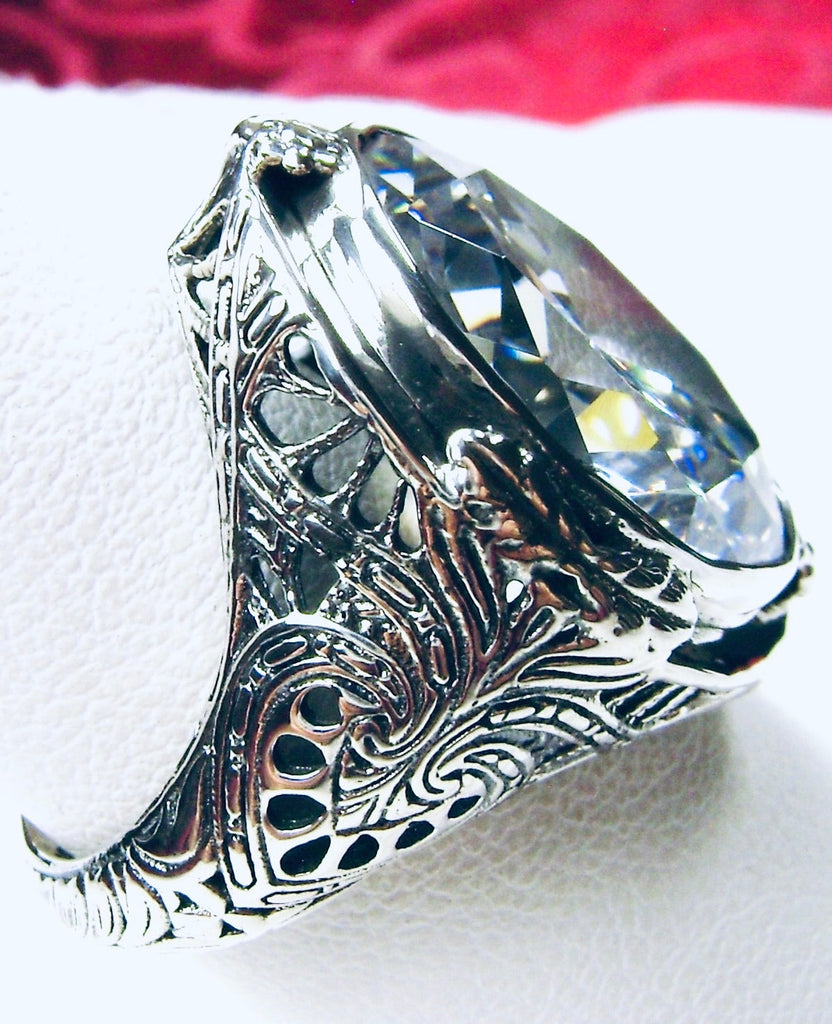 White Cubic Zirconia (CZ) Ring, Large Oval Victorian Ring, Floral Filigree, Sterling Silver Ring, Silver Embrace Jewelry, GG Design#2