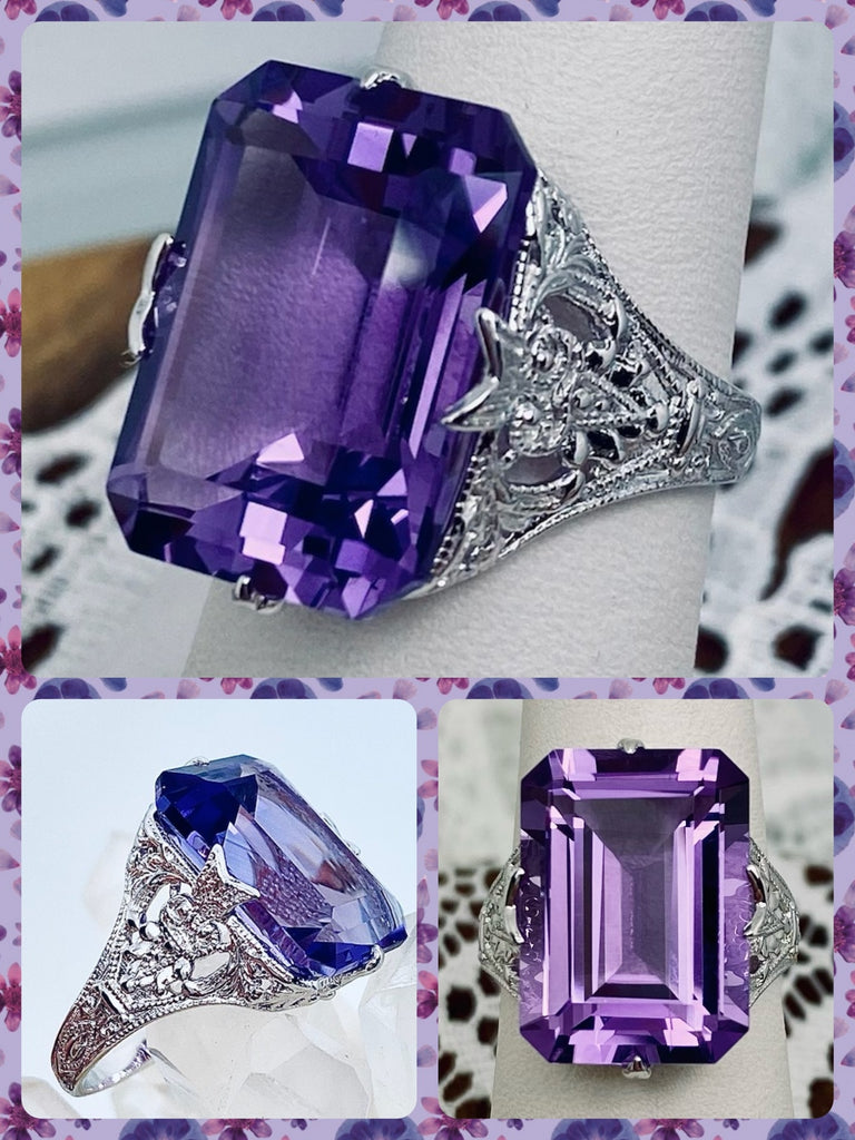 Natural Purple Amethyst Ring, White Gold Filigree, 14k Gold or 10k gold, Treasure design, Silver Embrace Jewelry, D202