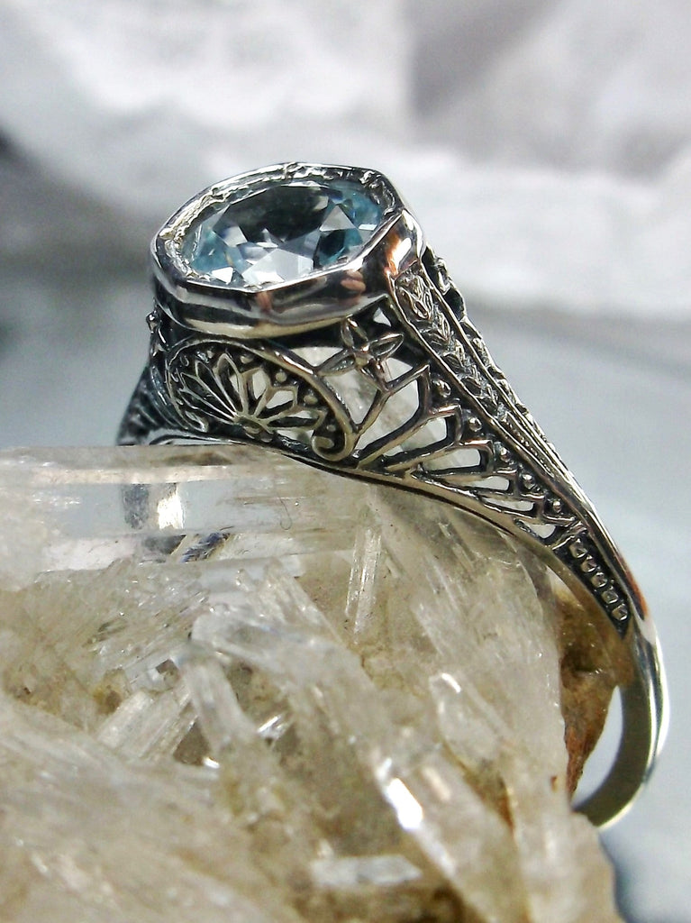 Sky Blue Aquamarine, Natural Blue Topaz Ring, Dandelion filigree, Sterling Silver, Victorian Jewelry, Vintage, Silver Embrace Jewelry, D205