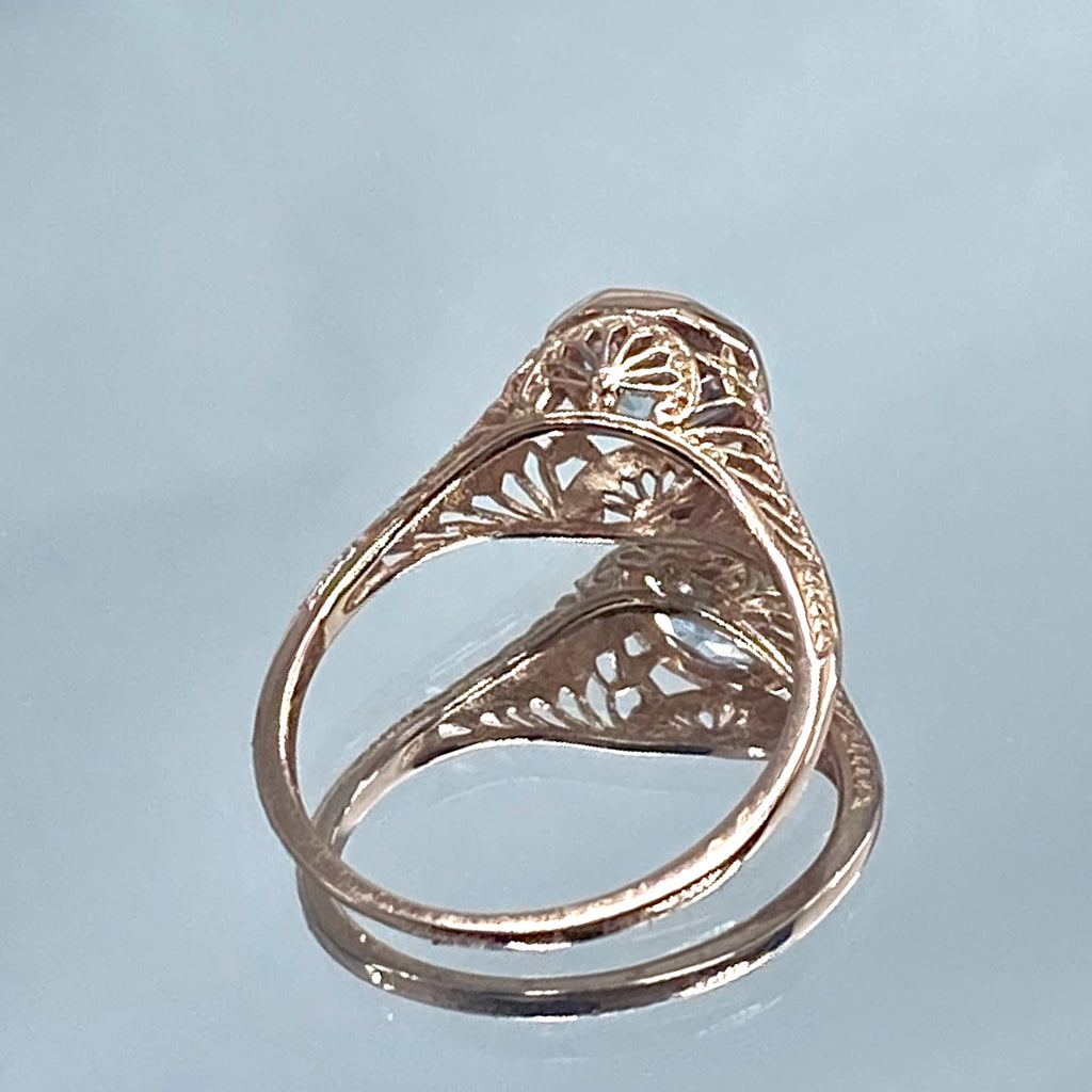 Natural blue topaz Ring, Rose gold plated over sterling silver, Dandelion style, D205, Silver Embrace Jewelry