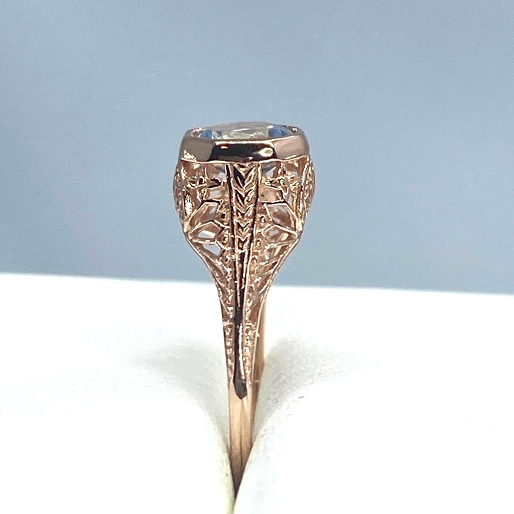 Natural blue topaz Ring, Rose gold plated over sterling silver, Dandelion style, D205, Silver Embrace Jewelry
