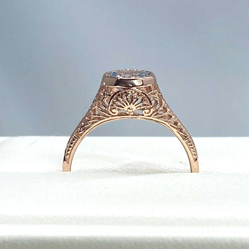 Natural blue topaz Ring, Rose gold plated over sterling silver, Dandelion style, D205, Silver Embrace Jewelry