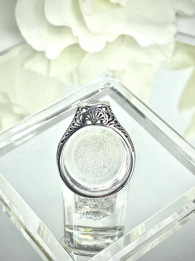 White CZ Ring, Cubic Zirconia ring, Faux diamond ring, sterling silver filigree, vintage ring, dandelion design, victorian jewelry, sterling silver jewelry, silver embrace jewelry, D205