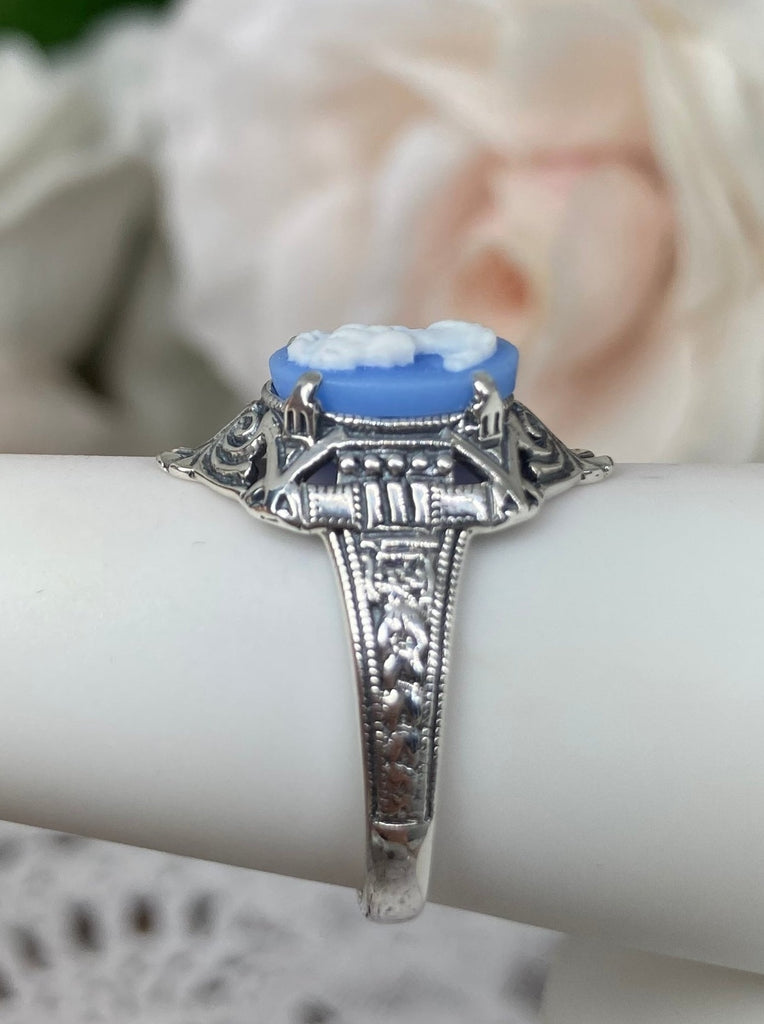Blue & White Lady Cameo Ring, Vintage Jewelry, Silver Embrace Jewelry, Art Deco Jewelry with Egyptian style, Cleopatra Ring, D209