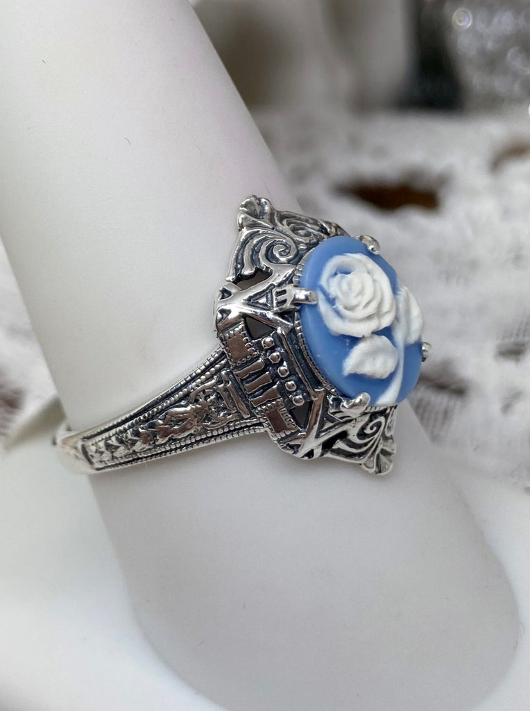 Blue & White Rose Cameo Ring, Vintage Jewelry, Silver Embrace Jewelry, Art Deco Jewelry with Egyptian style, Cleopatra Ring, D209