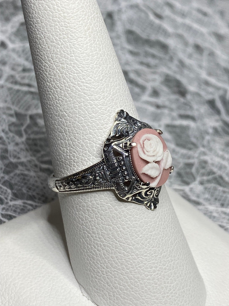 Pink & White Rose Cameo Ring, Vintage Jewelry, Silver Embrace Jewelry, Art Deco Jewelry with Egyptian style, Cleopatra Ring, D209