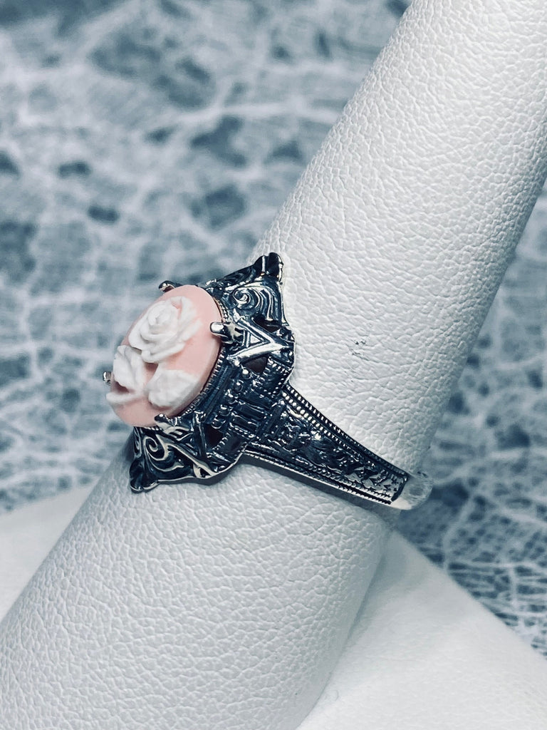 Pink & White Rose Cameo Ring, Vintage Jewelry, Silver Embrace Jewelry, Art Deco Jewelry with Egyptian style, Cleopatra Ring, D209