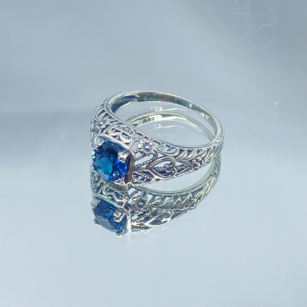 Natural London Blue Topaz Ring, Valetine heart sterling silver jewelry, D211 Silver Embrace Jewelry