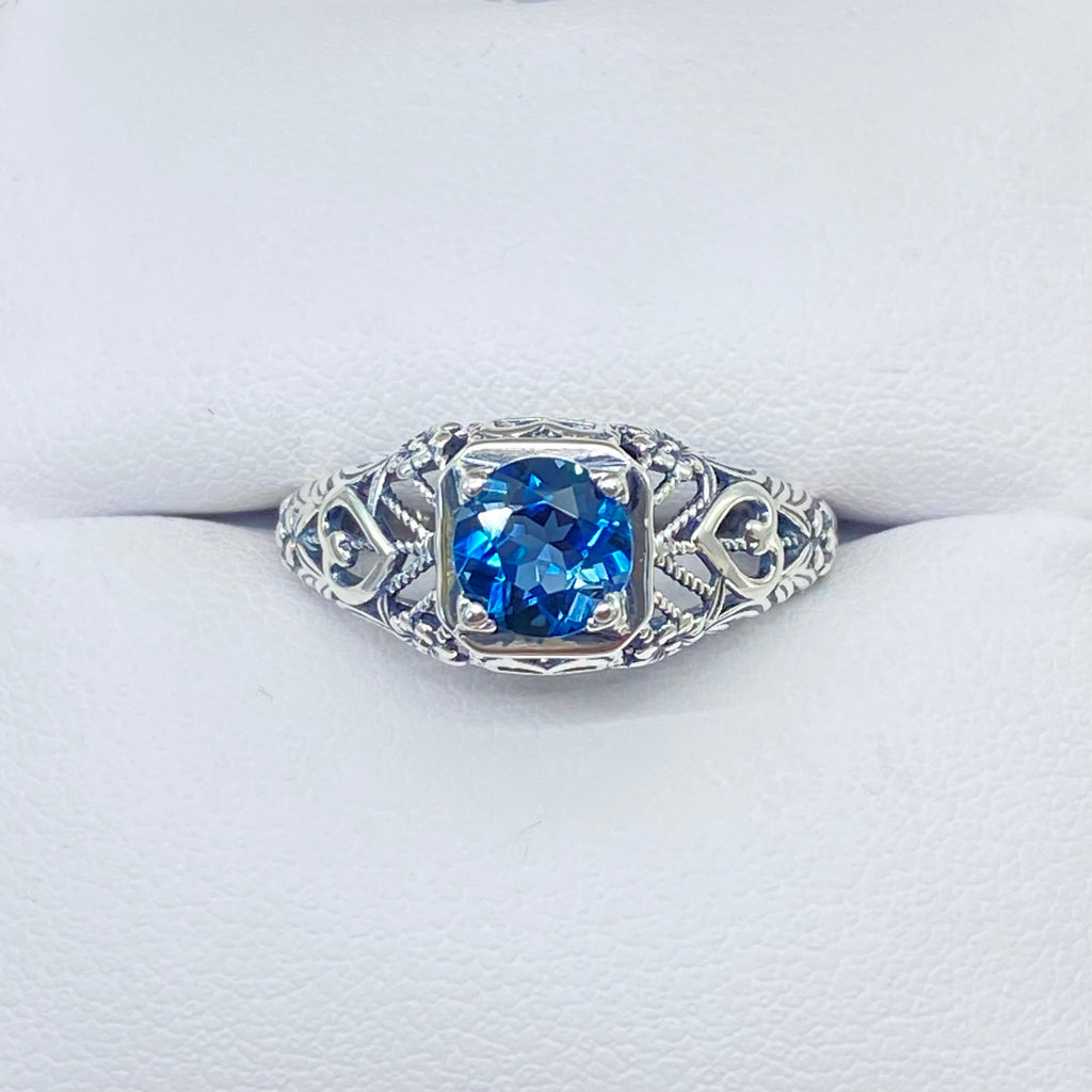 Natural London Blue Topaz Ring, Valetine heart sterling silver jewelry, D211 Silver Embrace Jewelry