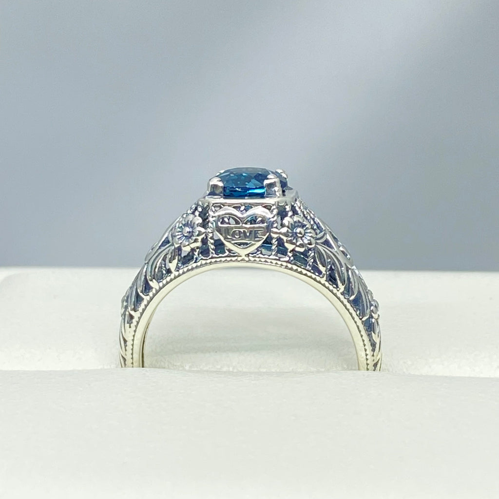 Natural London Blue Topaz Ring, Valetine heart sterling silver jewelry, D211 Silver Embrace Jewelry