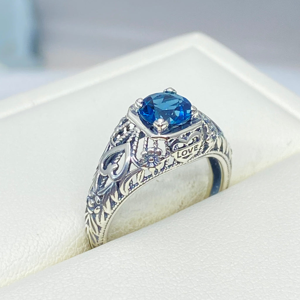 Natural London Blue Topaz Ring, Valetine heart sterling silver jewelry, D211 Silver Embrace Jewelry