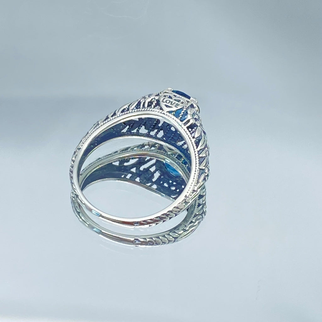 Natural London Blue Topaz Ring, Valetine heart sterling silver jewelry, D211 Silver Embrace Jewelry