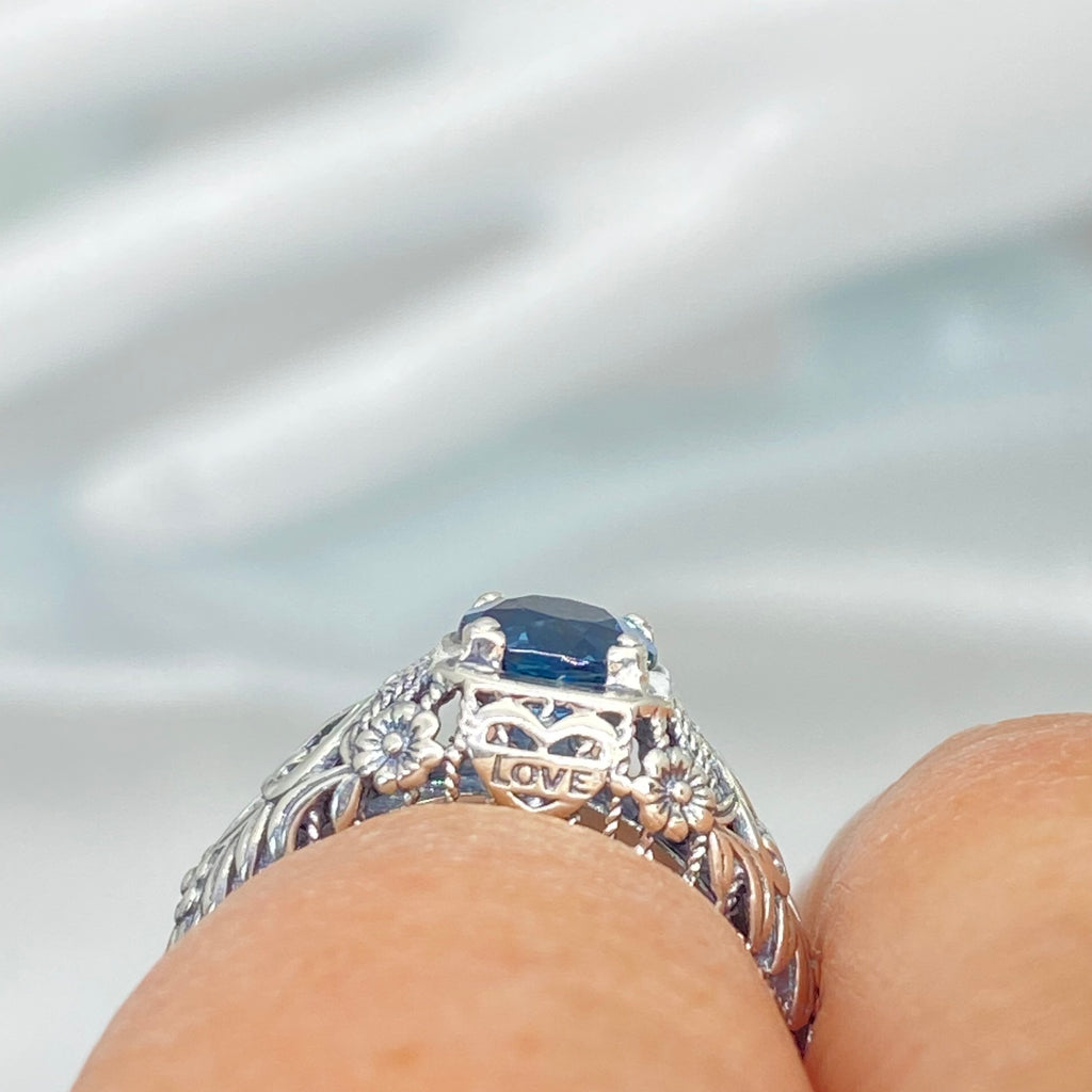 Natural London Blue Topaz Ring, Valetine heart sterling silver jewelry, D211 Silver Embrace Jewelry