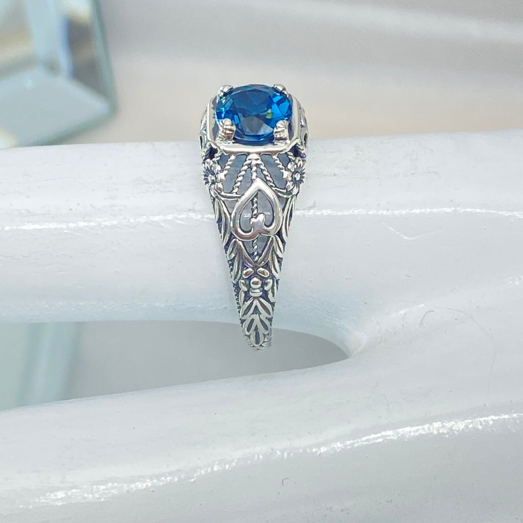 Natural London Blue Topaz Ring, Valetine heart sterling silver jewelry, D211 Silver Embrace Jewelry