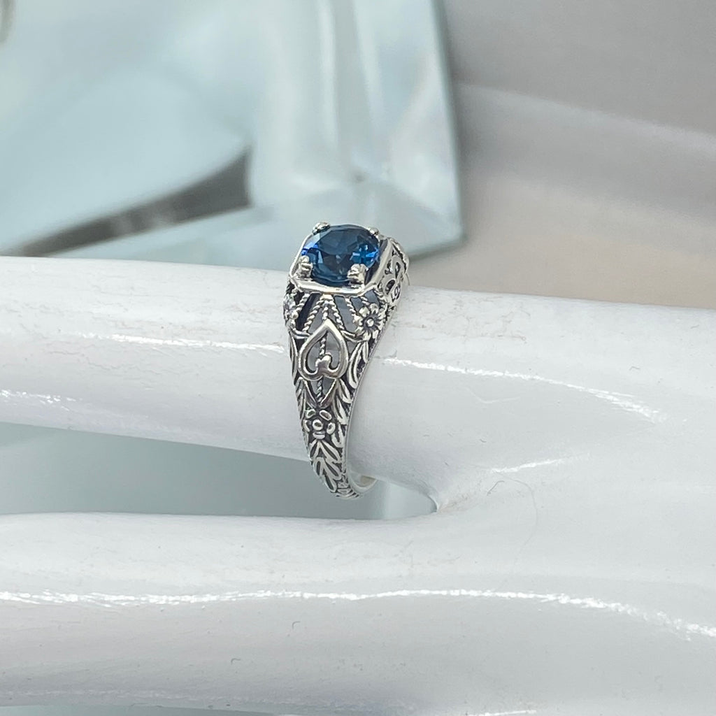 Natural London Blue Topaz Ring, Valetine heart sterling silver jewelry, D211 Silver Embrace Jewelry