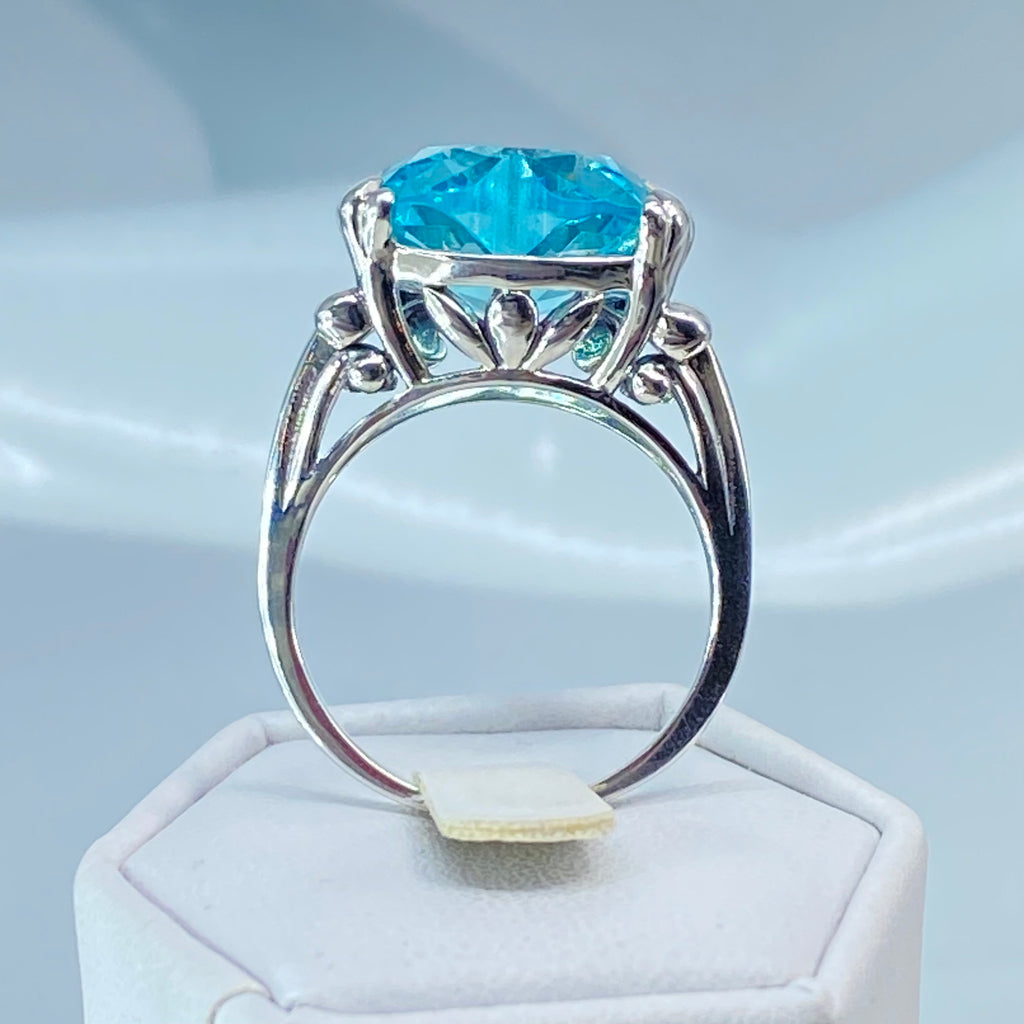 sky blue aquamarine ring with a heart shaped gem and gothic style sterling silver filigree, Silver Embrace Jewelry, D213, Heartleaf Ring