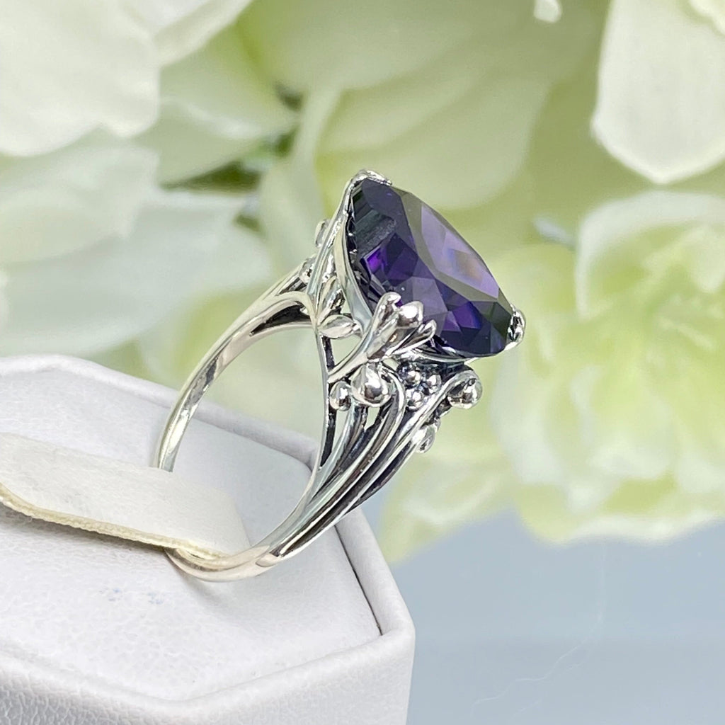 Purple Amethyst CZ Ring, Amethyst Ring, Purple Ring, Cubic Zirconia Amethyst, Sterling Silver Filigree, Heart Ring, Silver embrace jewelry, HeartLeaf, D213