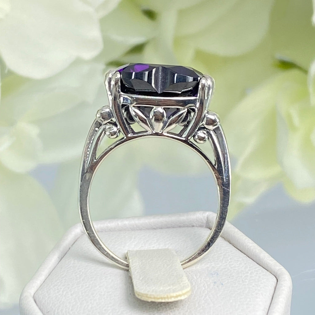 Purple Amethyst CZ Ring, Amethyst Ring, Purple Ring, Cubic Zirconia Amethyst, Sterling Silver Filigree, Heart Ring, Silver embrace jewelry, HeartLeaf, D213