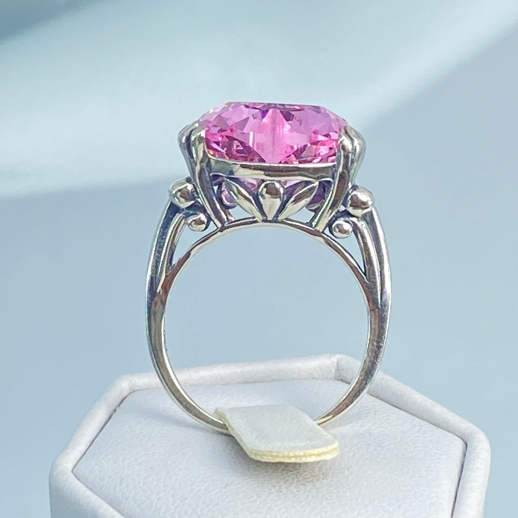 Pink Topaz ring with a heart shaped gem and gothic style sterling silver filigree, Silver Embrace jewelry, Heartleaf Ring, D213