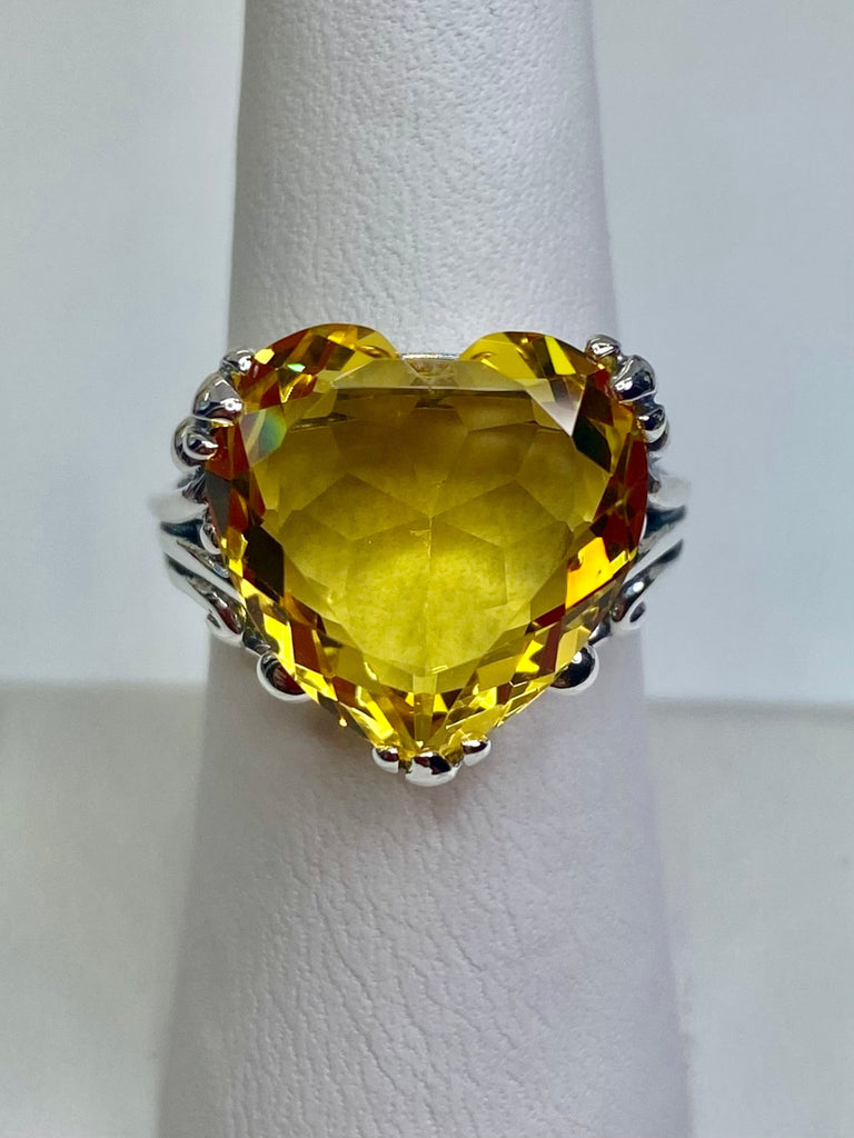 Yellow Citrine Heart Gem Ring, Heartleaf Design, Sterling silver filigree jewelry, silver embrace jewelry, D213