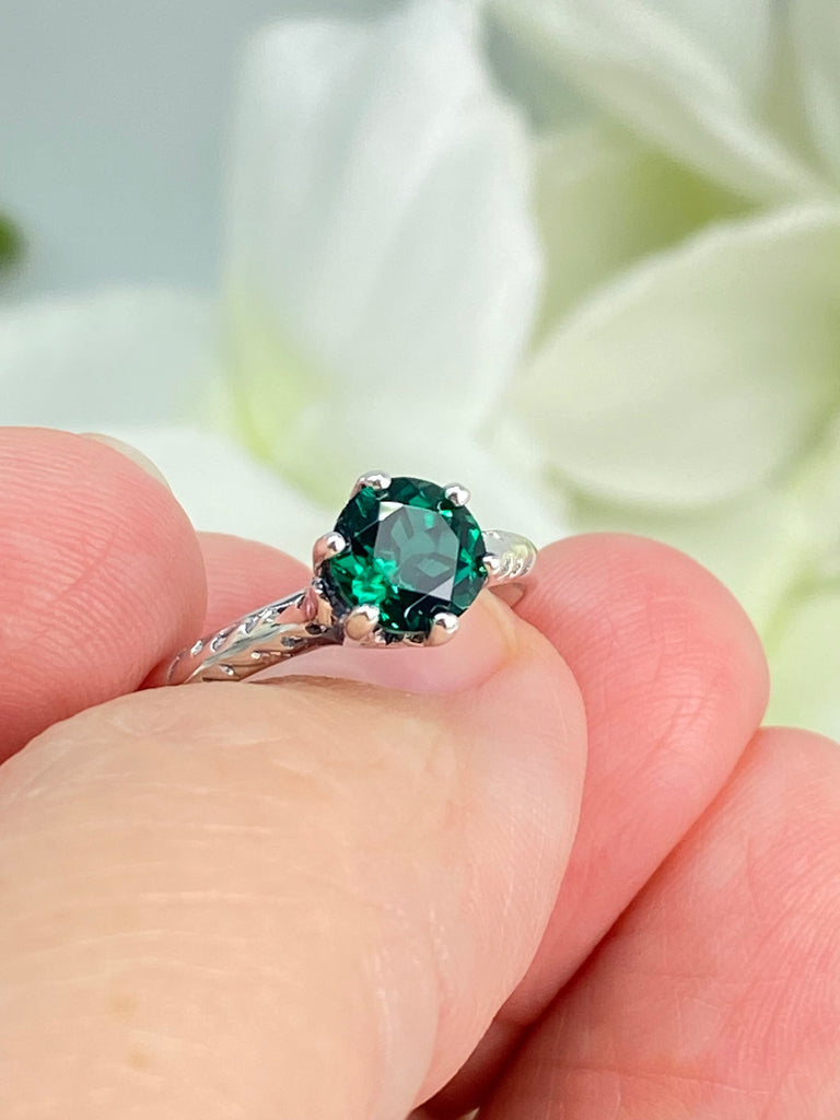 Natural Emerald Ring, Green Wedding Ring, Victorian style, Solitaire ring, Vintage Wedding Ring, D22, Silver Embrace Jewelry